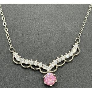 New Condition 18" Sterling Silver Pink Moissanite Necklace GRA